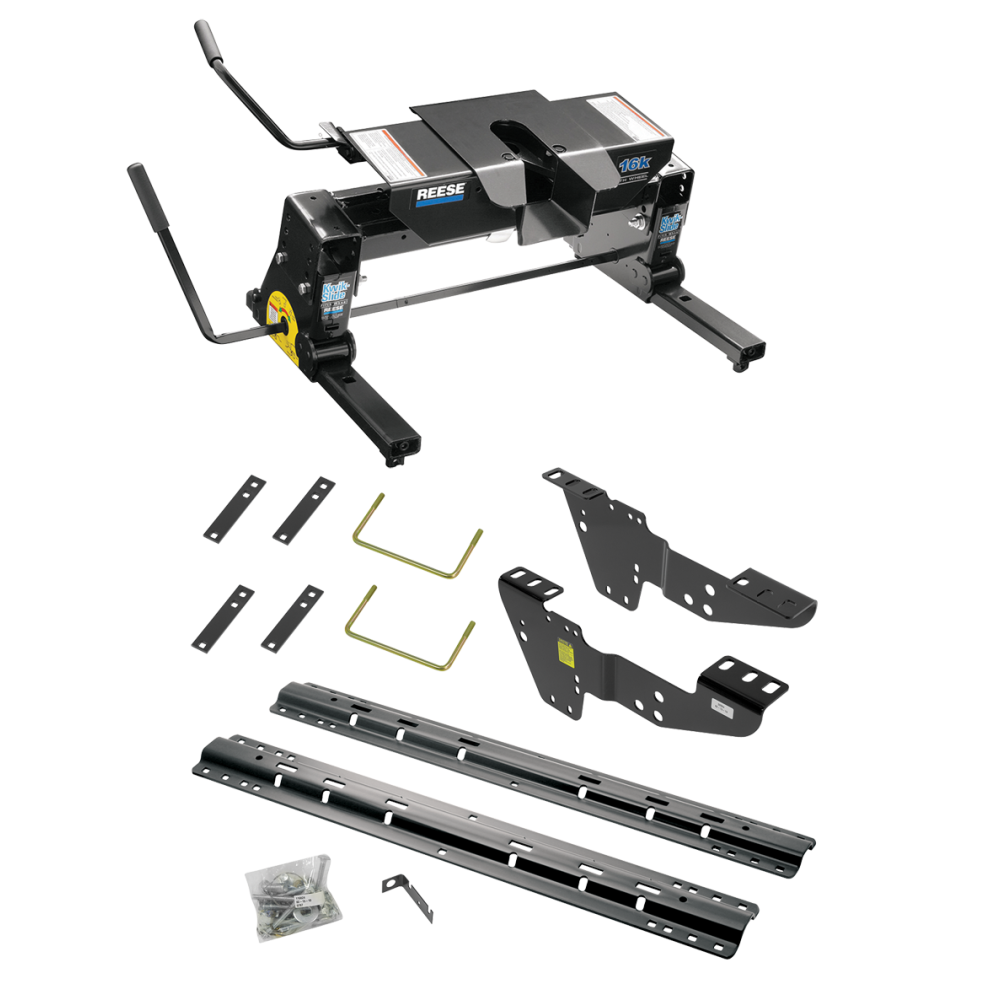 For 2014-2018 GMC Sierra 1500 Custom Industry Standard Above Bed Rail Kit + 16K Fifth Wheel + Square Slider (For 6-1/2' or Shorter Bed, w/o Factory Puck System, Does Not Fit MagneRide Magnetic Ride Suspension Models) By Reese For 2014-2018 GMC Sierra 1500 Custom Industry Standard Above Bed Rail Kit + 16K Fifth Wheel + Square Slider (For 6-1/2' or Shorter Bed, w/o Factory Puck System, Does Not Fit MagneRide Magnetic Ride Suspension Models) By Reese