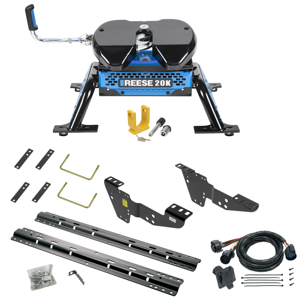For 2007-2010 Chevrolet Silverado 3500 HD Custom Industry Standard Above Bed Rail Kit + Reese M5 20K Fifth Wheel + In-Bed Wiring + King Pin Lock (For 5'8 or Shorter Bed (Sidewinder Required), w/o Factory Puck System Models) By Reese For 2007-2010 Chevrolet Silverado 3500 HD Custom Industry Standard Above Bed Rail Kit + Reese M5 20K Fifth Wheel + In-Bed Wiring + King Pin Lock (For 5'8 or Shorter Bed (Sidewinder Required), w/o Factory Puck System Models) By Reese