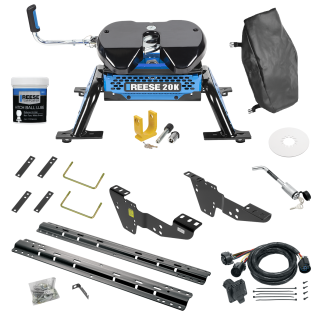 For 2001-2010 Chevrolet Silverado 2500 HD Custom Industry Standard Above Bed Rail Kit + Reese M5 20K Fifth Wheel + In-Bed Wiring + King Pin Lock + Base Rail Lock + 10" Lube Plate + Fifth Wheel Cover + Lube (For 5'8 or Shorter Bed (Sidewinder Required For 2001-2010 Chevrolet Silverado 2500 HD Custom Industry Standard Above Bed Rail Kit + Reese M5 20K Fifth Wheel + In-Bed Wiring + King Pin Lock + Base Rail Lock + 10" Lube Plate + Fifth Wheel Cover + Lube (For 5'8 or Shorter Bed (Sidewinder Required