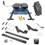 For 2001-2010 Chevrolet Silverado 2500 HD Custom Industry Standard Above Bed Rail Kit + Reese M5 27K Fifth Wheel + King Pin Lock + Base Rail Lock + 10" Lube Plate + Fifth Wheel Cover + Lube (For 5'8 or Shorter Bed (Sidewinder Required), w/o Factory P