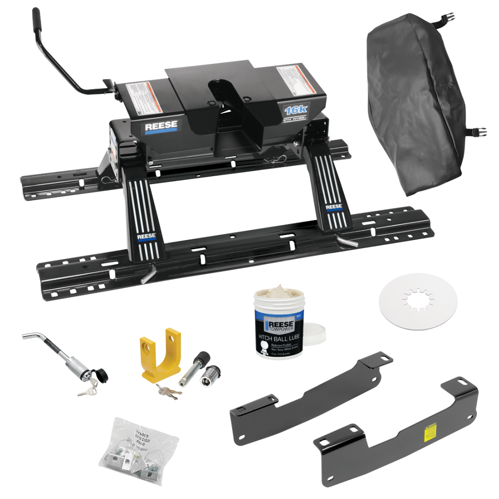 For 2004-2014 Ford F-150 Custom Industry Standard Above Bed Rail Kit + 16K Fifth Wheel + King Pin Lock + Base Rail Lock + 10" Lube Plate + Fifth Wheel Cover + Lube (For 5'8 or Shorter Bed (Sidewinder Required), w/o Factory Puck System Models) By Rees For 2004-2014 Ford F-150 Custom Industry Standard Above Bed Rail Kit + 16K Fifth Wheel + King Pin Lock + Base Rail Lock + 10" Lube Plate + Fifth Wheel Cover + Lube (For 5'8 or Shorter Bed (Sidewinder Required), w/o Factory Puck System Models) By Rees