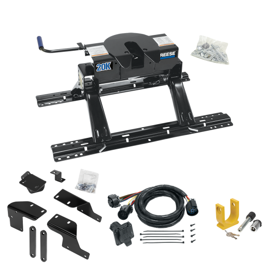 For 2007-2021 Toyota Tundra Custom Industry Standard Above Bed Rail Kit + 20K Fifth Wheel + In-Bed Wiring + King Pin Lock (For 5'8 or Shorter Bed (Sidewinder Required), w/o Factory Puck System Models) By Reese For 2007-2021 Toyota Tundra Custom Industry Standard Above Bed Rail Kit + 20K Fifth Wheel + In-Bed Wiring + King Pin Lock (For 5'8 or Shorter Bed (Sidewinder Required), w/o Factory Puck System Models) By Reese