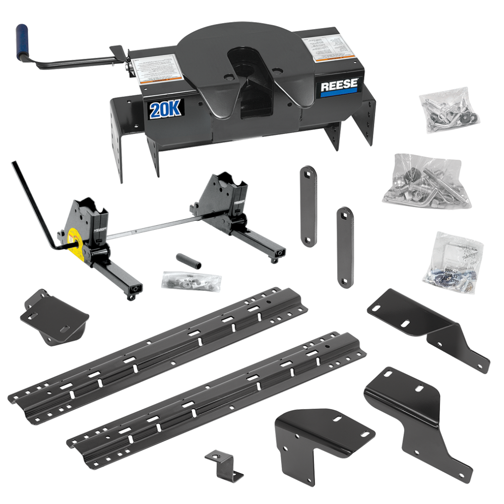 For 2007-2021 Toyota Tundra Custom Industry Standard Above Bed Rail Kit + 20K Fifth Wheel + Square Slider (For 6-1/2' or Shorter Bed, w/o Factory Puck System Models) By Reese