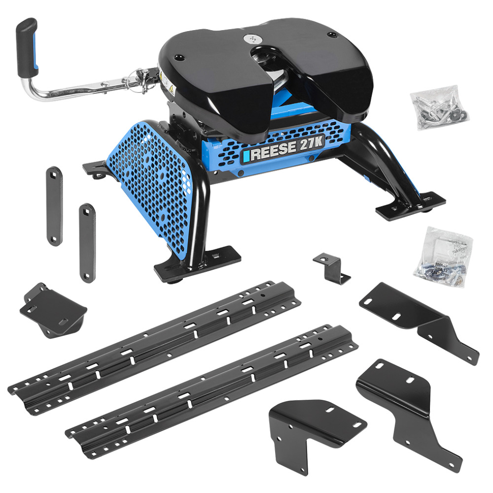 For 2007-2021 Toyota Tundra Custom Industry Standard Above Bed Rail Kit + Reese M5 27K Fifth Wheel (For 6-1/2' and 8 foot Bed, w/o Factory Puck System Models) By Reese For 2007-2021 Toyota Tundra Custom Industry Standard Above Bed Rail Kit + Reese M5 27K Fifth Wheel (For 6-1/2' and 8 foot Bed, w/o Factory Puck System Models) By Reese