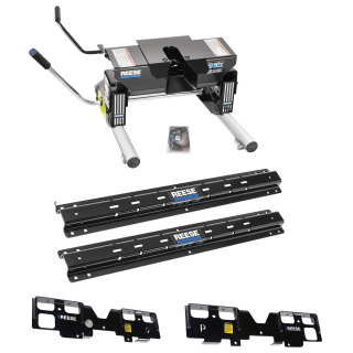 For 2020-2024 GMC Sierra 1500 Custom Outboard Above Bed Rail Kit + 16K Fifth Wheel + Round Tube Slider (For 6-1/2' or Shorter Bed, w/o Factory Puck System Models) By Reese For 2020-2024 GMC Sierra 1500 Custom Outboard Above Bed Rail Kit + 16K Fifth Wheel + Round Tube Slider (For 6-1/2' or Shorter Bed, w/o Factory Puck System Models) By Reese