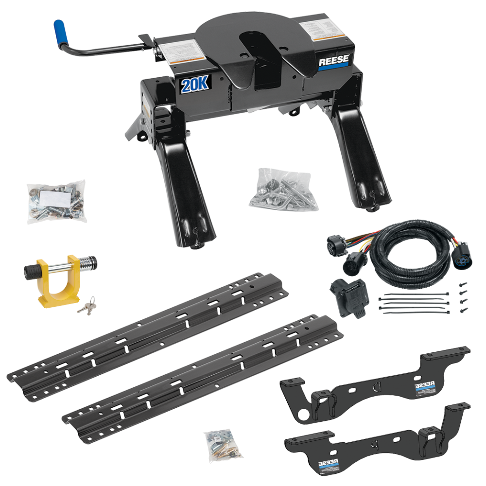 For 2023-2024 Ford F-250 Super Duty Custom Outboard Above Bed Rail Kit + 20K Fifth Wheel + In-Bed Wiring + King Pin Lock (For 5'8 or Shorter Bed (Sidewinder Required), Except Cab & Chassis, w/o Factory Puck System Models) By Reese For 2023-2024 Ford F-250 Super Duty Custom Outboard Above Bed Rail Kit + 20K Fifth Wheel + In-Bed Wiring + King Pin Lock (For 5'8 or Shorter Bed (Sidewinder Required), Except Cab & Chassis, w/o Factory Puck System Models) By Reese