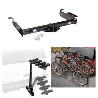 Trailer Hitch w/ 4 Bike Rack For 96-24 Chevy Express GMC Savana Van Approved for Recreational & Offroad Use Carrier for Adult Woman or Child Bicycles Foldable