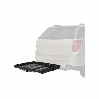 1040100 Reese Explore Solo Trailer Hitch Mount Cargo Carrier Basket 48 inch x 32 inch 2 inch Receiver 400 lbs. Capacity Reese Solo Cargo Carrier Basket Rack Trailer Hitch Mount 400 lbs Capacity 48” x 32” Platform Storage Luggage Car Truck SUV Box Shelf