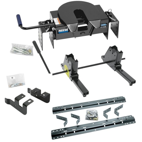 Reese 5th Wheel Trailer Hitch 15K 5th Wheel Hitch Slider Unit w/4 Rollers Base Rail Kit Brakets and Hardware Adapter Bracket 58522 4 Pins and 4 Clips 30099 30048 30035 58522 Reese Reese 15K Fifth Wheel Trailer Hitch Slider and Rails 14-23 RAM 2500 Base R Reese 15K Fifth Wheel Trailer Hitch w/ Slider and Rails For 14-23 RAM 2500 Base Rail Kit 5th Wheel Brackets Hardware