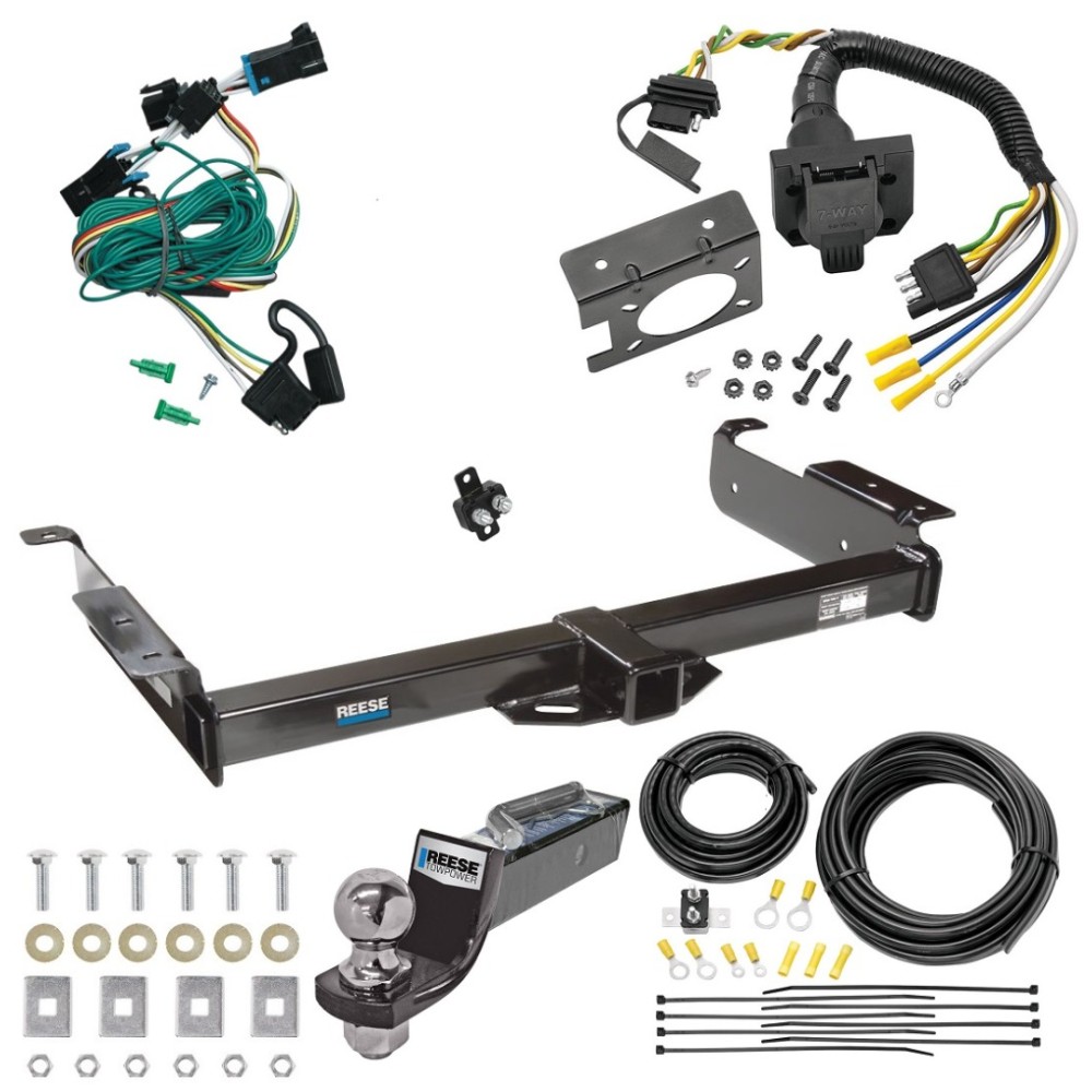 Custom Fit Trailer Hitch Wiring Harness (Plug & Play) 2" Drop Ball-Mount w/ Pin/Clip 2" Chrome Ball Trailer Connector Adapter Brake Control Wiring Kit Circuit Breaker Installation Hardware Installation Instructions 44028 85343 20506 7012a 1 Trailer Hitch Tow Package w/ 7-Way RV Wiring For 96-99 Chevy Express GMC Savana Van w/ 2" Drop Mount 2" Ball Class 3 2" Receiver All Models Reese