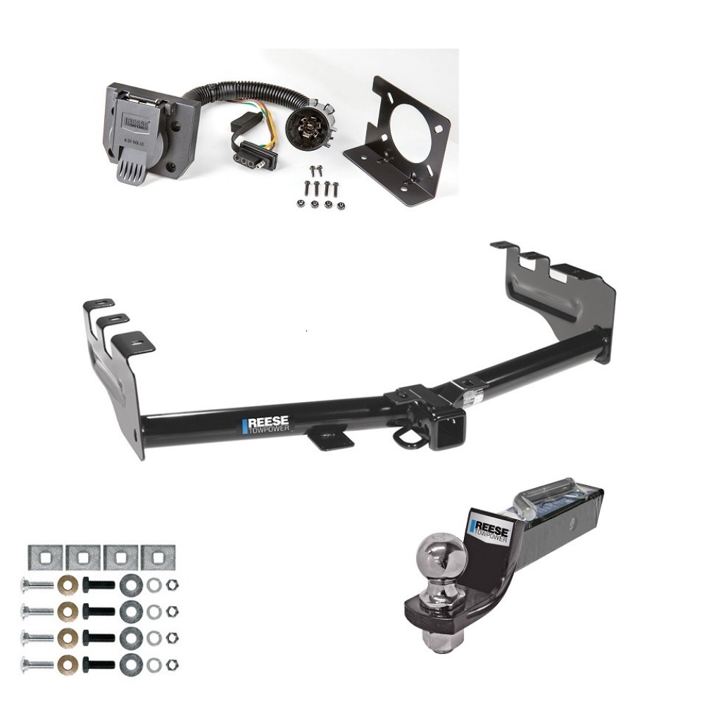 Custom Fit Trailer Hitch Wiring Harness (Plug & Play) 2" Drop Ball-Mount w/ Pin/Clip 2" Chrome Ball Installation Hardware Installation Instructions 44563 74682 21536 Reese Trailer Hitch Tow Package 7-Way RV Wiring 99-13 Chevy Silverado GMC Trailer Hitch Tow Package w/ 7-Way RV Wiring For 99-13 Chevy Silverado GMC Sierra 1500 99-04 2500 w/ 2" Drop Mount 2" Ball Class 4 2" Receiver All Models Reese