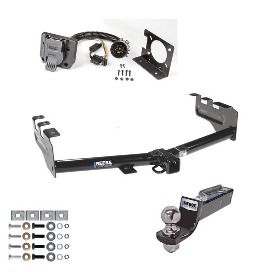 Custom Fit Trailer Hitch Wiring Harness (Plug & Play) 2" Drop Ball-Mount w/ Pin/Clip 2" Chrome Ball Installation Hardware Installation Instructions 44563 74682 21536 Reese Trailer Hitch Tow Package 7-Way RV Wiring 99-13 Chevy Silverado GMC Trailer Hitch Tow Package w/ 7-Way RV Wiring For 99-13 Chevy Silverado GMC Sierra 1500 99-04 2500 w/ 2" Drop Mount 2" Ball Class 4 2" Receiver All Models Reese