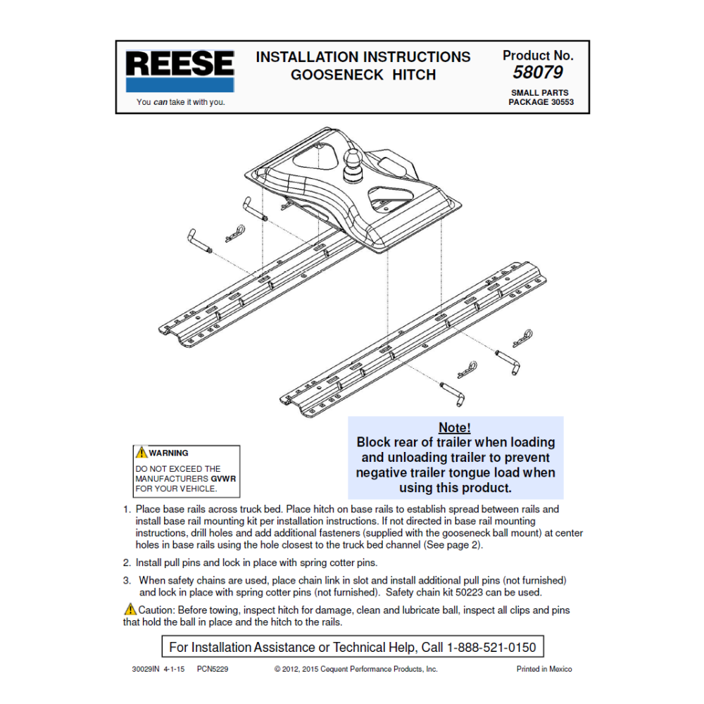 Reese The Goose 25,000 lb Gooseneck HitchBase Rail Kit Rail Brakets and Hardware 4 Pins and 4 Clips 58079 30035 Reese Reese 25K The Goose Gooseneck Trailer Hitch Rails 99-19 Chevrolet Silverado GMC Sierra 1500 2500 3500 Base Rail Kit Brackets and Hardwar Reese 25K The Goose Gooseneck Trailer Hitch w/ Rails For 99-19 Chevrolet Silverado GMC Sierra 1500 2500 3500 Base Rail Kit Brackets and Hardware Heavy Duty