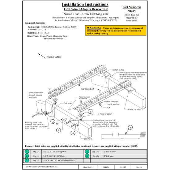 Reese Pro Series 25K Gooseneck PlateBase Rail Kit Rail Brakets and Hardware 4 Pins and 4 Clips Adapter Bracket 58405 49080 30035 58405 Reese Reese 25K Gooseneck Trailer Hitch Rails 2004-2015 Nissan Titan Base Rail Kit Brackets and Hardware Heavy Duty 04 0 Reese 25K Gooseneck Trailer Hitch w/ Rails For 2004-2015 Nissan Titan Base Rail Kit Brackets and Hardware Heavy Duty