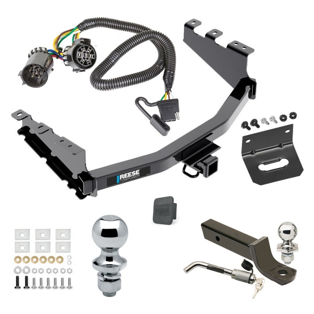 Custom Fit Trailer Hitch Wiring Harness (Plug & Play) 2" Drop Ball-Mount w/ Locking Pin/Clip 2" Chrome Ball 4-Flat Mounting Bracket 1-7/8" Chrome Ball Rubber Hitch Plug Cover Installation Hardware Installation Instructions 84016 118384 Ultimate Tow Package For 14-18 Chevrolet Silverado GMC Sierra 1500 Trailer Hitch w/ Wiring 2" Drop Mount Dual 2" and 1-7/8" Ball Lock Bracket Cover 2" Receiver Reese