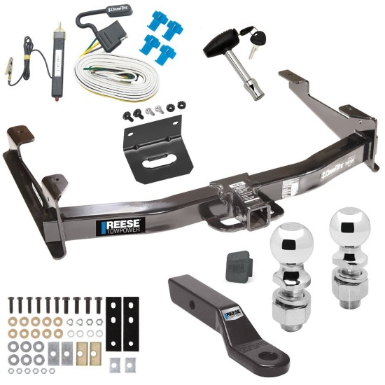 Custom Fit Trailer Hitch Wiring Harness (Requires Splicing) 2" Drop Ball-Mount w/ Pin/Clip Security Lock Pin & Key 2-5/16" and 2" Chrome Ball 4-Flat Mounting Bracket Rubber Hitch Plug Cover Installation Hardware Installation Instruction Ultimate Class 5 13K Tow Package For 01-07 Chevrolet Silverado GMC Sierra 2500 3500 Trailer Hitch w/ Wiring Dual 2" and 2-5/16" Ball 2" Drop Mount Lock Bracket Cover 2" Receiver Reese