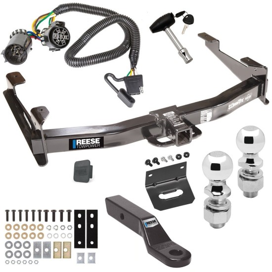 Custom Fit Trailer Hitch Wiring Harness (Plug & Play) 2" Drop Ball-Mount w/ Pin/Clip Security Lock Pin & Key 2-5/16" and 2" Chrome Ball 4-Flat Mounting Bracket Rubber Hitch Plug Cover Installation Hardware Installation Instructions Ultimate Class 5 13K Tow Package For 07-10 Chevrolet Silverado GMC Sierra 2500 3500 Trailer Hitch w/ Wiring Dual 2" and 2-5/16" Ball 2" Drop Mount Lock Bracket Cover 2" Receiver Reese