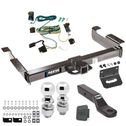 Ultimate Class V 10K Tow Package For 03-14 Chevy Express GMC Savana 1500 03-24 2500 3500 Trailer Hitch w/ Wiring Dual 2" and 2-5/16" Ball 2" Drop Mount Lock Bracket Cover 2" Receiver Reese