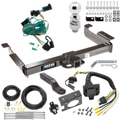 Class 5 10K Trailer Hitch Tow Package w/ 7-Way RV Wiring For 96-99 Chevy Express GMC Savana Van w/ 2-5/16" Ball 2" Drop Mount 2" Receiver All Models Reese