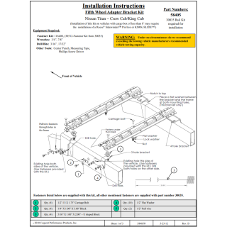 Base Rail Kit Rail Brackets and Hardware Required Adapter Bracket 58405 30035 58405 Reese Reese Base Rail Kit Custom Bracket 2004-2015 Nissan Titan Above Bed Accepts all Industry Standard Gooseneck and Fifth Wheel Hitches 04 05 06 07 08 09 10 11 12 13 14 Reese Base Rail Kit w/ Custom Bracket For 2004-2015 Nissan Titan Above Bed Accepts all Industry Standard Gooseneck and Fifth Wheel Hitches