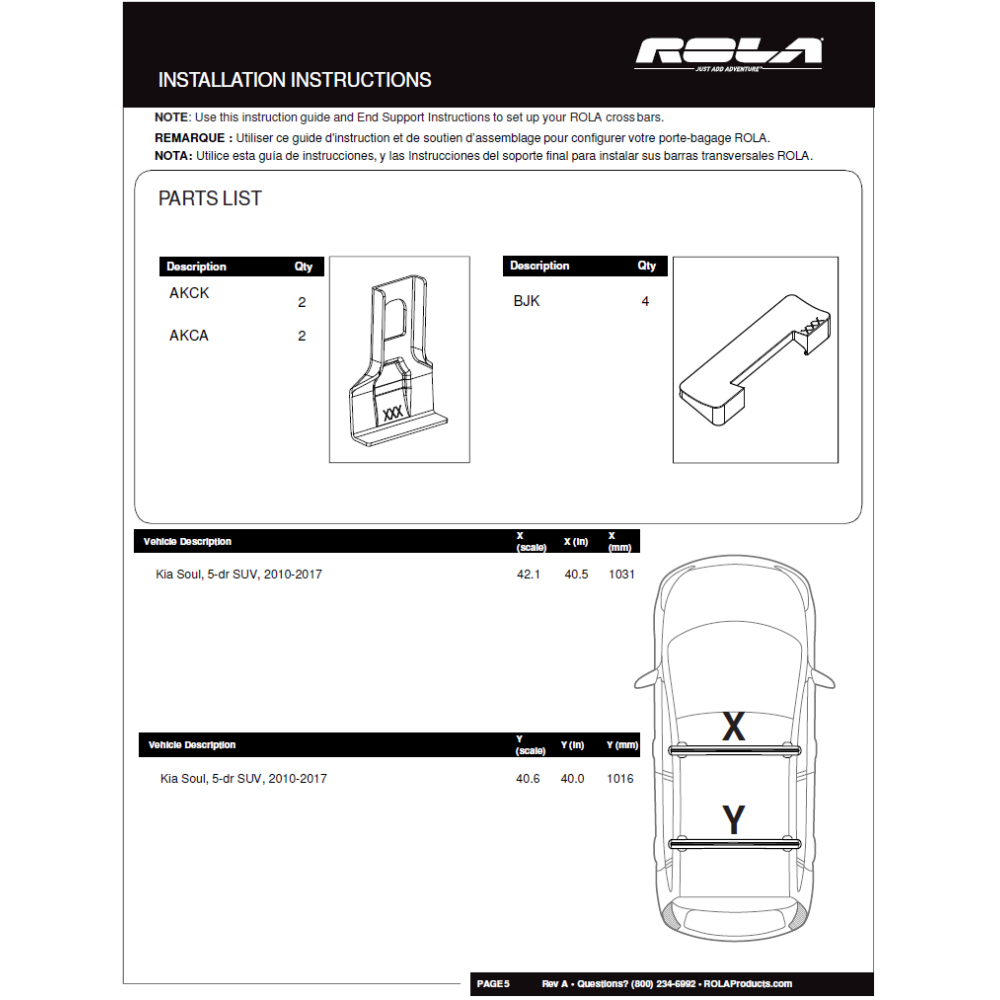 Custom Fit Door Frame Kit End Support Aluminum Cross BarsInstallation Instructions R5034 Rola Roof Rack Cross Bars 10-13 Kia Soul Aluminum Extreme Cross Bar DFE Series 10 11 12 13 2010 2011 2012 2013 Rola Roof Rack Cross Bars For 10-13 Kia Soul Aluminum Extreme Cross Bar DFE Series