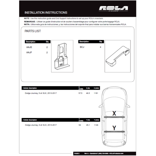 Custom Fit Door Frame Kit End Support Aluminum Cross BarsInstallation Instructions R5049 Rola Roof Rack Cross Bars 13-20 Dodge Journey Aluminum Extreme Cross Bar DFE Series 13 14 15 16 17 18 19 20 2013 2014 2015 2016 2017 2018 2019 2020 Rola Roof Rack Cross Bars For 13-20 Dodge Journey Aluminum Extreme Cross Bar DFE Series