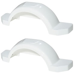 Set of 2 White Fulton Single Axle Trailer Fenders 14" Wheels Triple Step 42-5/8" Long Boat Utility Sale Replacement Set of 2 White Fulton Single Axle Trailer Fenders 14" Wheels Triple Step 42-5/8" Long Boat Utility Sale Replacement