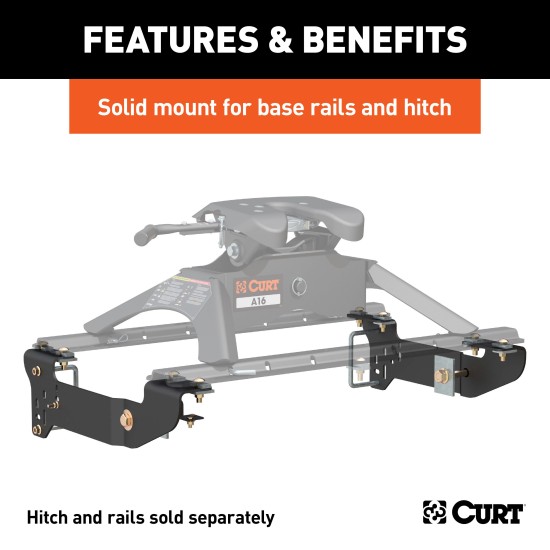 16400 - Custom 5th Wheel Brackets, Select Chevrolet Silverado, GMC Sierra 1500 Curt Spyder Gooseneck Trailer Hitch for Silverado, carbide black finish.