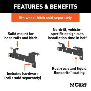 16437 - Custom 5th Wheel Brackets, Select Ford F-150, F-250 Curt PowerRide 5th Wheel Hitch, 30,000 lbs Towing Capacity, Teridium Finish