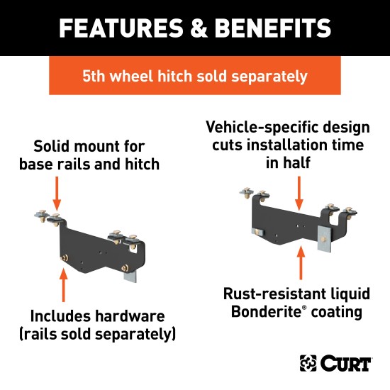 16443 - Custom 5th Wheel Brackets, Select Ford F-250, F-350 Super Duty Curt Q20 5th Wheel Trailer Hitch for Ford F250/F350 Super Duty