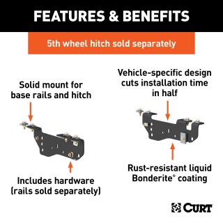 16448 - Custom 5th Wheel Brackets, Select Ford F-250, F-350, F-450 Super Duty Curt 25K Gooseneck Trailer Hitch Bent Plate System for Ford F250, F350, F450