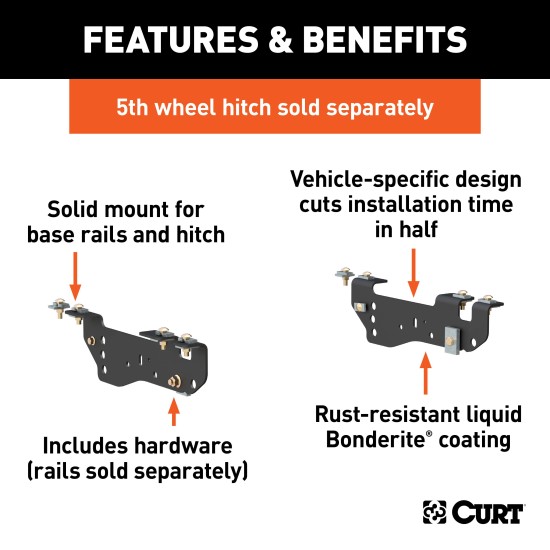 16448 - Custom 5th Wheel Brackets, Select Ford F-250, F-350, F-450 Super Duty Curt A16 Dual Jaw 5th Wheel Hitch for Ford F250 F350 F450