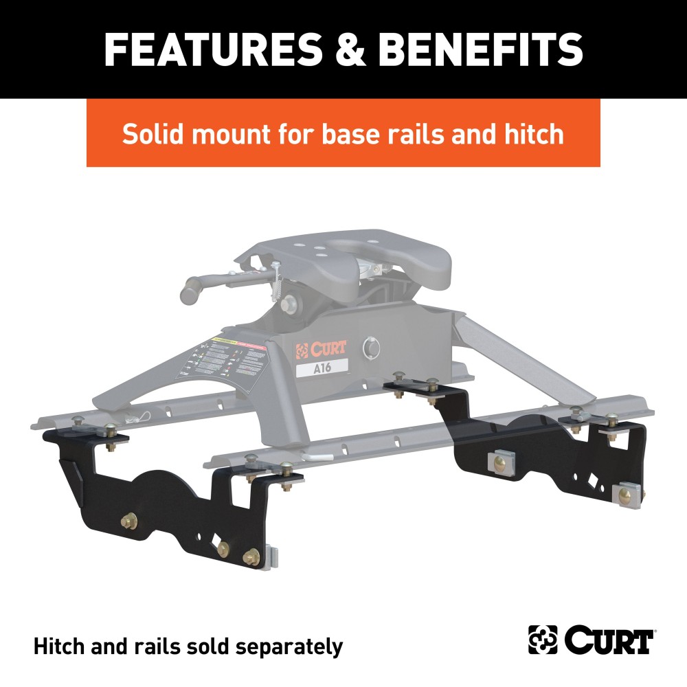 16911 - Custom 5th Wheel Brackets, Select Ford F-150 Curt E16 Slide Bar Jaw 5th Wheel Hitch for Ford F150 - 16K