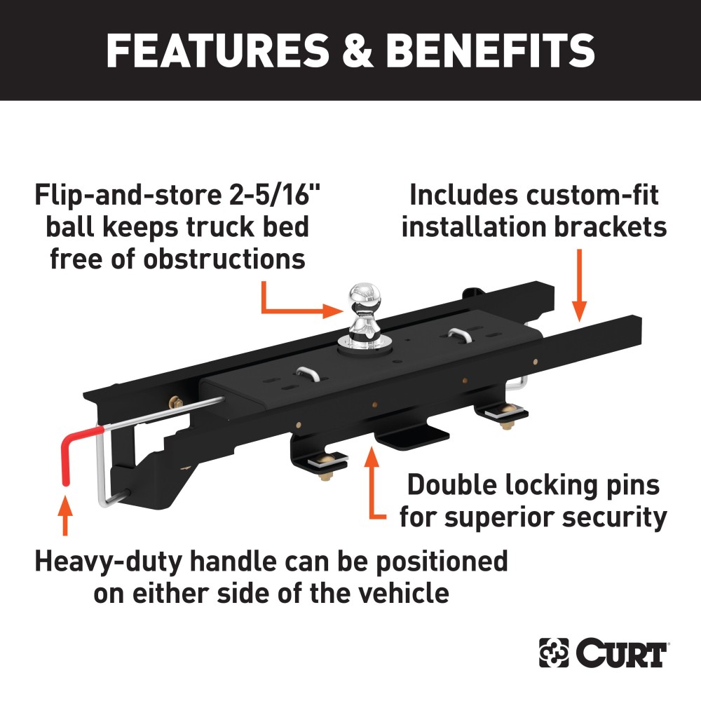 60730 - Double Lock Gooseneck Hitch Kit w/ Brackets, Select Dodge, Ram 1500 Coil Springs Curt E16 5th Wheel Trailer Hitch for Dodge Ram 1500, 16K capacity