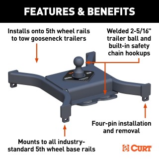 16437 - Custom 5th Wheel Brackets, Select Ford F-150, F-250 Curt Spyder 30K Gooseneck Trailer Hitch in Carbide Black for Ford F150 and F250