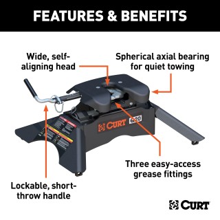 16307 - Custom 5th Wheel Brackets, Select Ram 1500 Curt Q20 5th Wheel Trailer Hitch with Dual Jaw for 2019-2025 Ram 1500