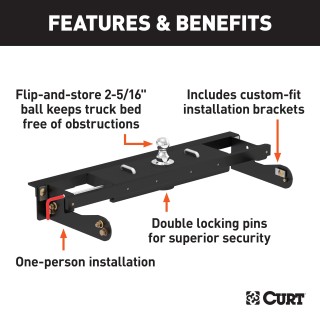60680 - Double Lock EZr Gooseneck Hitch Kit with Brackets, Select Silverado, Sierra Curt A20 Dual Jaw Sliding 5th Wheel Trailer Hitch 20K Capacity