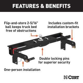 60681 - Double Lock EZr Gooseneck Hitch Kit with Brackets, Select Silverado, Sierra Curt A16 Dual Jaw 5th Wheel Hitch fits Chevy Silverado