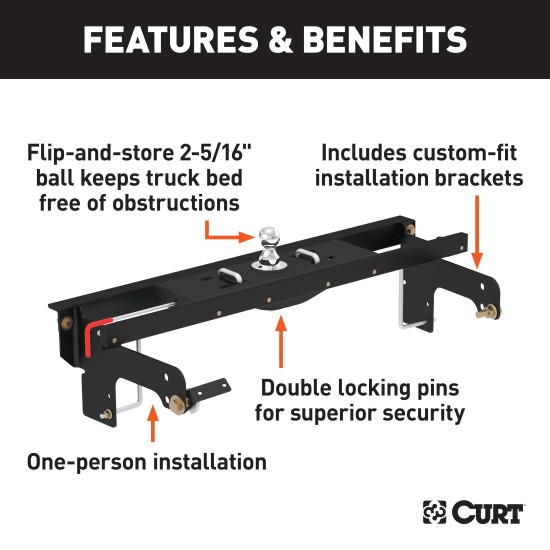 60681 - Double Lock EZr Gooseneck Hitch Kit with Brackets, Select Silverado, Sierra Curt A16 Dual Jaw 5th Wheel Hitch fits Chevy Silverado