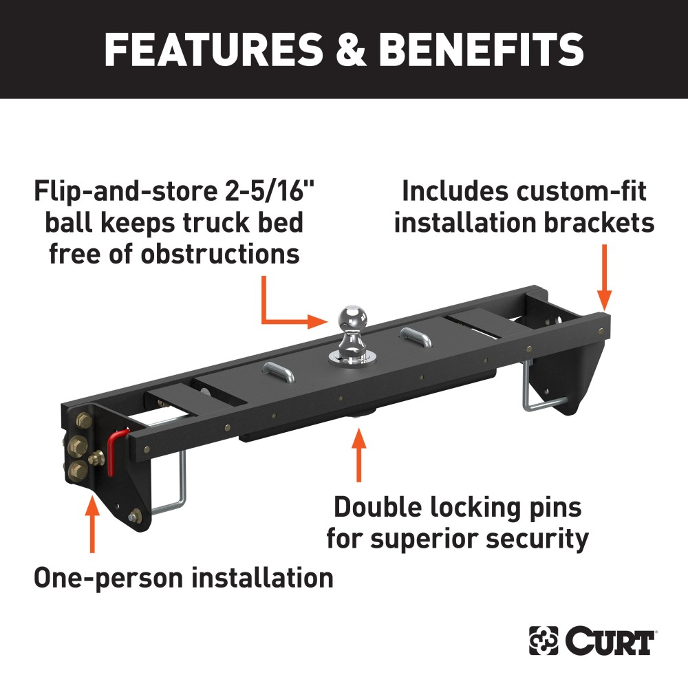 60690 - Double Lock EZr Gooseneck Hitch Kit with Brackets, Select Silverado, Sierra HD Curt A16 dual jaw sliding 5th wheel hitch for trucks
