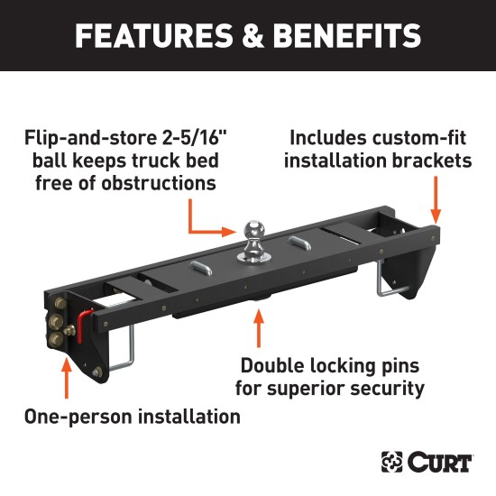 60690 - Double Lock EZr Gooseneck Hitch Kit with Brackets, Select Silverado, Sierra HD Curt A16 dual jaw sliding 5th wheel hitch for trucks