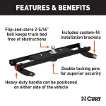 60710 - Double Lock Gooseneck Hitch Kit w/ Brackets, Select Silverado, Sierra 2500, 3500 Curt Q24 Dual Jaw 5th Wheel Hitch for Chevy/GMC 2011-2019