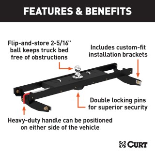 60710 - Double Lock Gooseneck Hitch Kit w/ Brackets, Select Silverado, Sierra 2500, 3500 Curt A20 Dual Jaw Sliding 5th Wheel Hitch for Chevy Silverado GMC