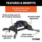16041 - E16 5th Wheel Hitch, Select Ram 2500, 3500, 8' Bed Puck System Curt E16 5th Wheel Hitch, fits 2014-2025 Ram 2500, 3500 with 8' bed