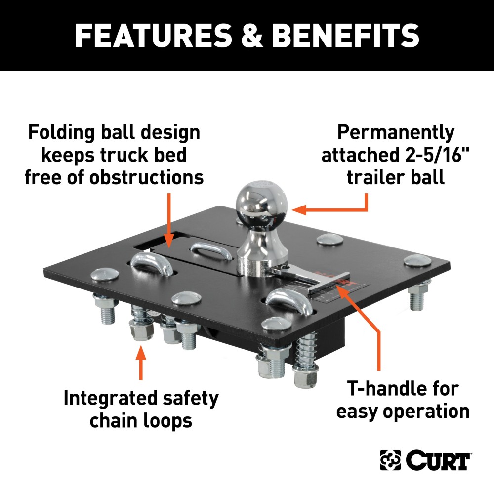 Curt Underbed Rail Kit with Fold-Down Gooseneck Hitch for Ford