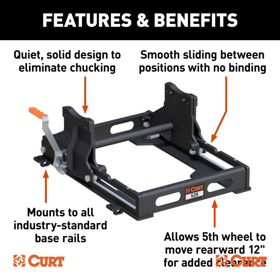 16468 - Custom 5th Wheel Brackets, Select Toyota Tundra, 6.5' Bed (No Extended Crew Cab) Curt A25 Sliding 5th Wheel Hitch 25K for 2007-2021 Toyota Tundra