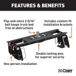 60682 - Double Lock EZr Gooseneck Hitch Kit with Brackets, Select Dodge, Ram 2500, 3500 Curt E16 5th Wheel Hitch for Dodge Ram Short Beds, 16K Capacity