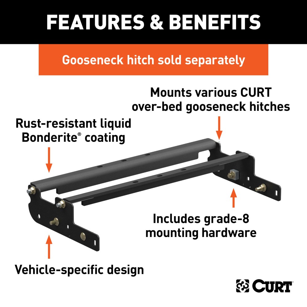 Curt Underbed Rail Kit with Fold-Down Gooseneck Hitch for Ford