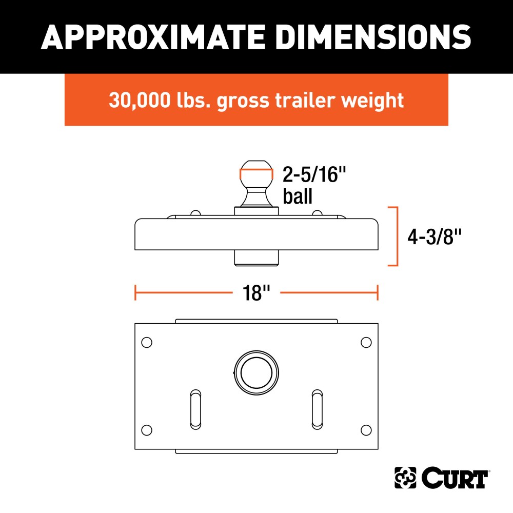 60614 - OEM-Style Gooseneck Hitch, Select Ram 2500 Curt 30K Gooseneck Hitch with installation kit for Ram 2500 3500