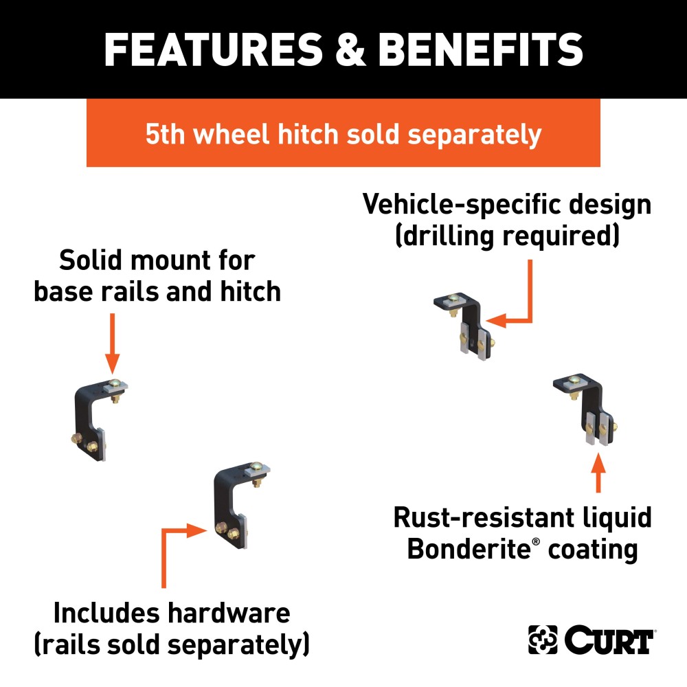 16300 - Semi-Custom 5th Wheel Brackets, Select Ford F-150 Curt Q24 5th wheel trailer hitch with 24K capacity for Ford F150